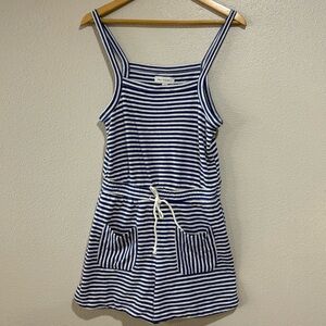 Free Assembly Blue & White Striped Romper with Pockets NWT